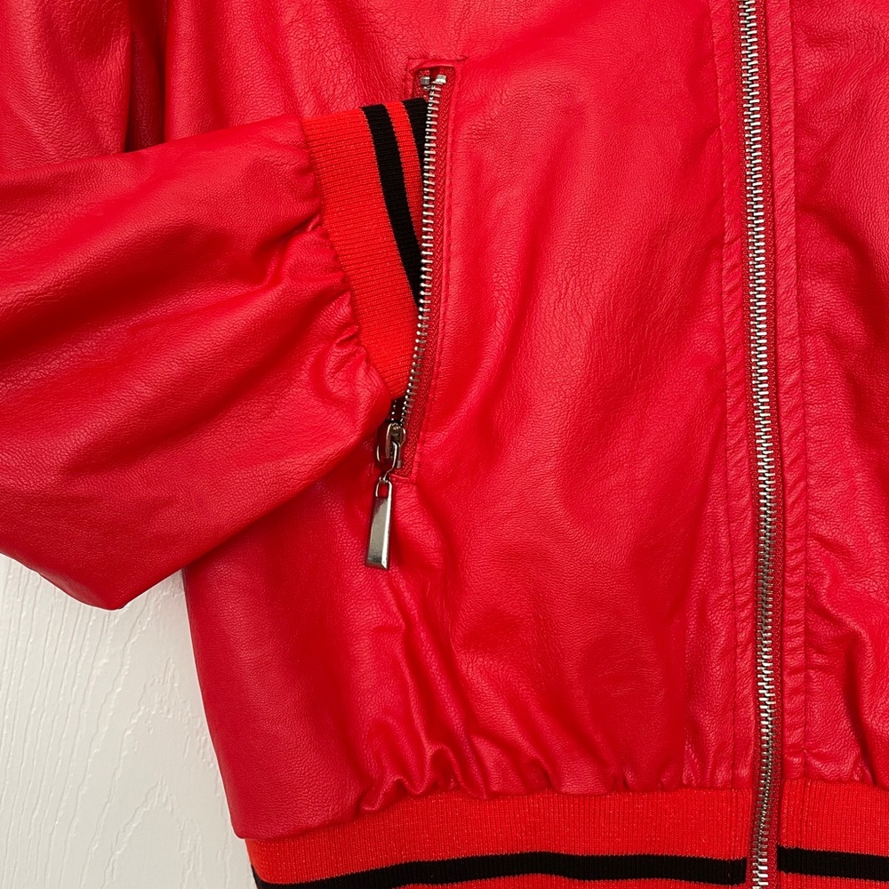 Red Bomber Jacket with Ruffle Detail - Picture 7 of 7